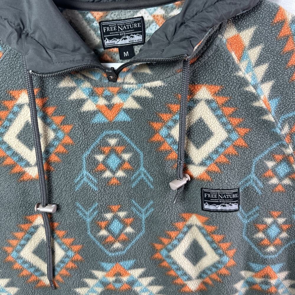 Free Nature Aztec Fleece Quarter Zip Drawstring Hoodie Mens Medium Southwest - Picture 3 of 7